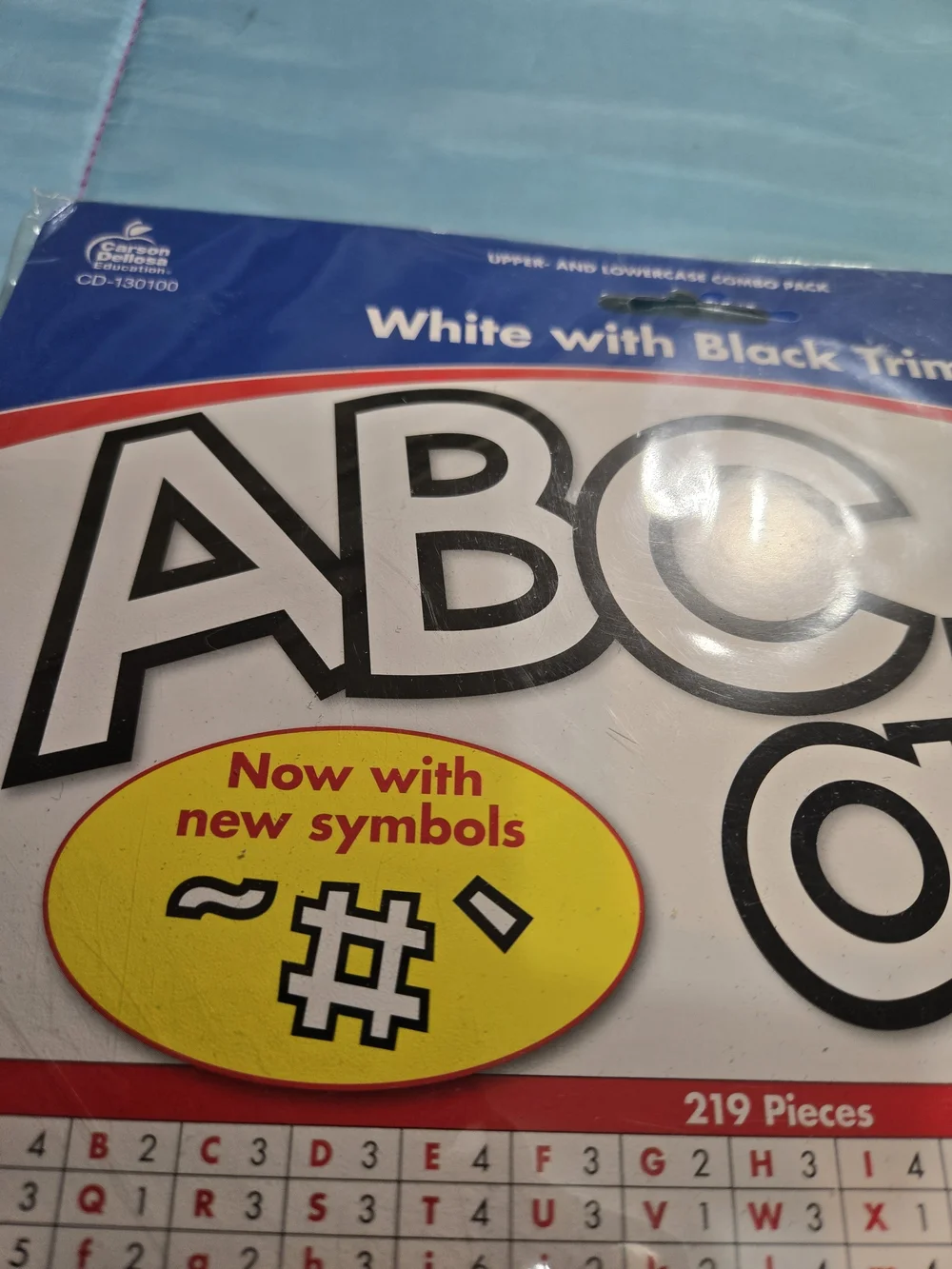 White with Black Trim ABC Bulletin Board Letters - White